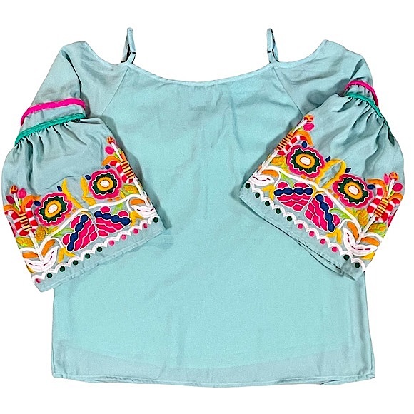 Vava by Joy Han size medium boho hippie cold shoulder floral bell sleeve shirt - Picture 11 of 16